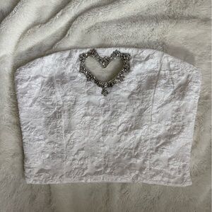 Lulu's White Crop Top with Silver Heart Detail